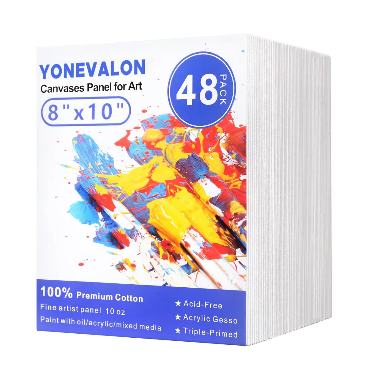 Lienzos para pintar, paquete de 48, tableros de lienzo blancos en blanco de 8 x 10 pulgadas, paneles de arte 100% algodón para pintura al óleo, acrílica y acuarela
