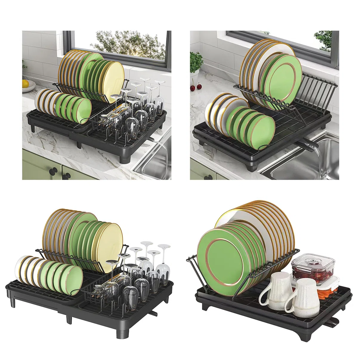 Escurridor eficiente de vajilla con sistemas de drenaje automático, estante de secado para platos y cubiertos, accesorios de cocina, organizador de encimera de cocina