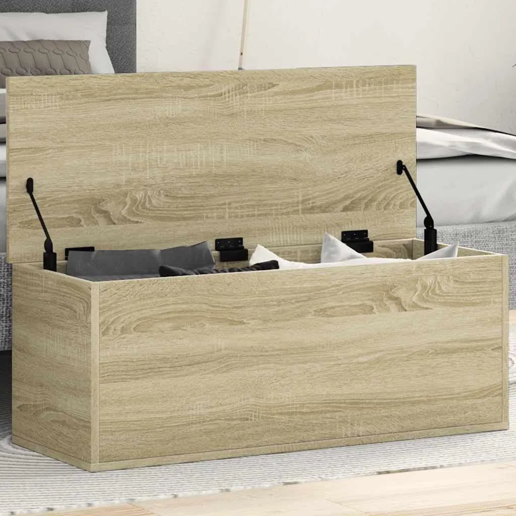 vidaXL Caja de almacenaje Madera ingeniería Roble Sonoma 90x35x35 cm, Caja de Mantas, Cofre de Almacenamiento, baúl de Juguetes, Caja de Juguetes