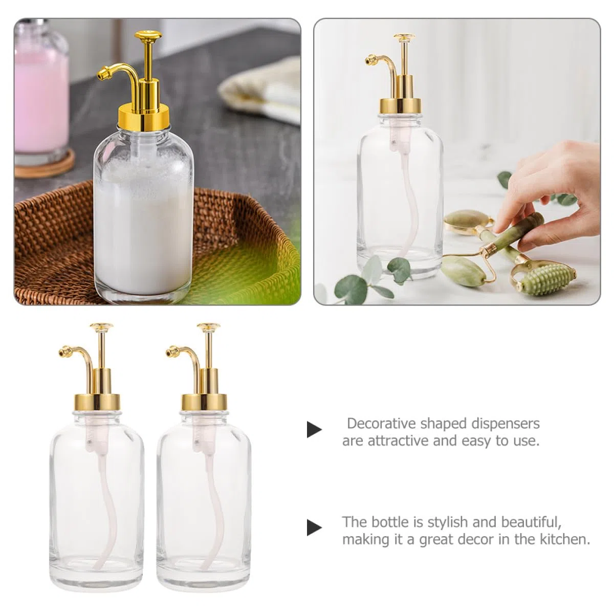 Abaodam Dispensador de Jarabe Bomba de 500ml, Juego de 2 Piezas de Vidrio y Acero Inoxidable, Diseño Decorativo y Fácil Identificación para Cocina o Bar