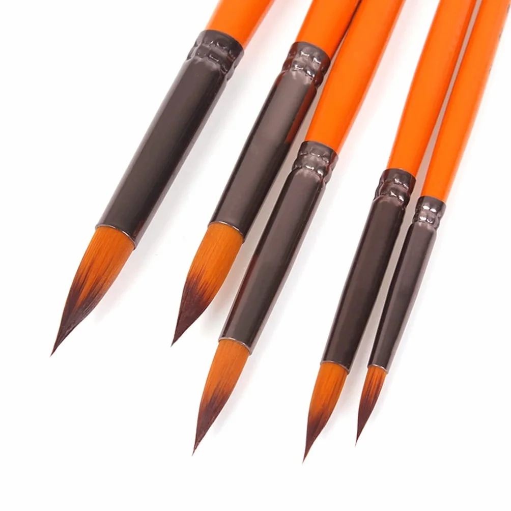 XBTGS Juego de 5 pinceles de pintura al óleo, pelo de nailon, pintura acrílica, pincel de pintura para manualidades, acuarela, para artistas, pintores, principiantes, naranja-E, naranja-E