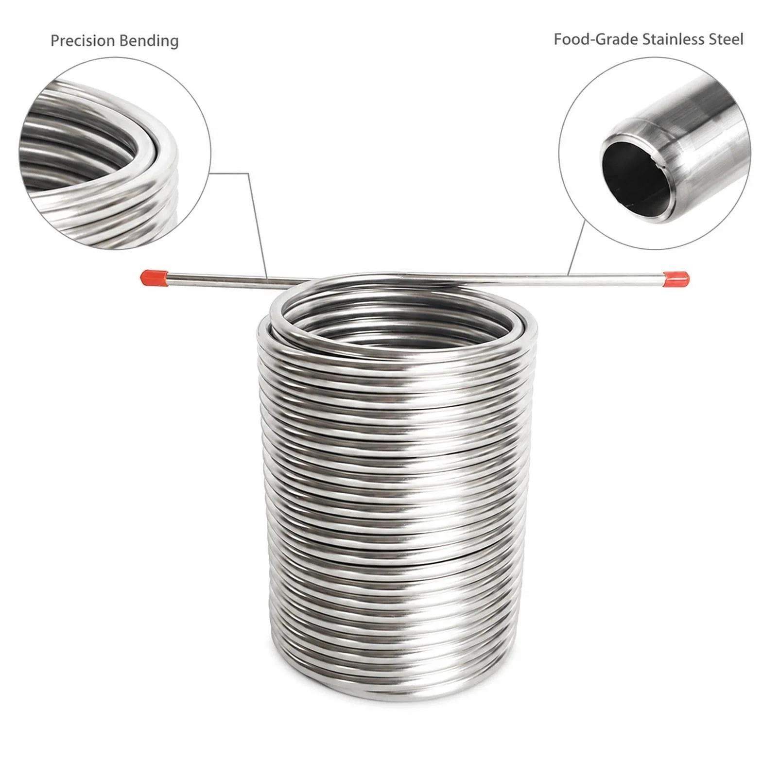de Mosto Bobina Tubo Acero Inoxidable 304 Alimentario Interior Liso Limpieza Rápida Adecuado para Cervecería Casera Fiestas, Sin Conector, Individual