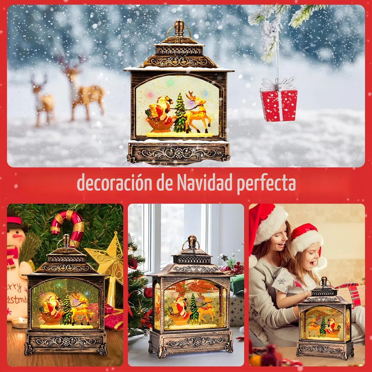Joellfuner Globos de Nieve Navideños Musicales, Bola de Navidad con Nieve, Farolillo Navidad, con Brillo de AguaLuz de Noche, Decoraciones Navideña de Papá Noel Regalos Adornos (B3)
