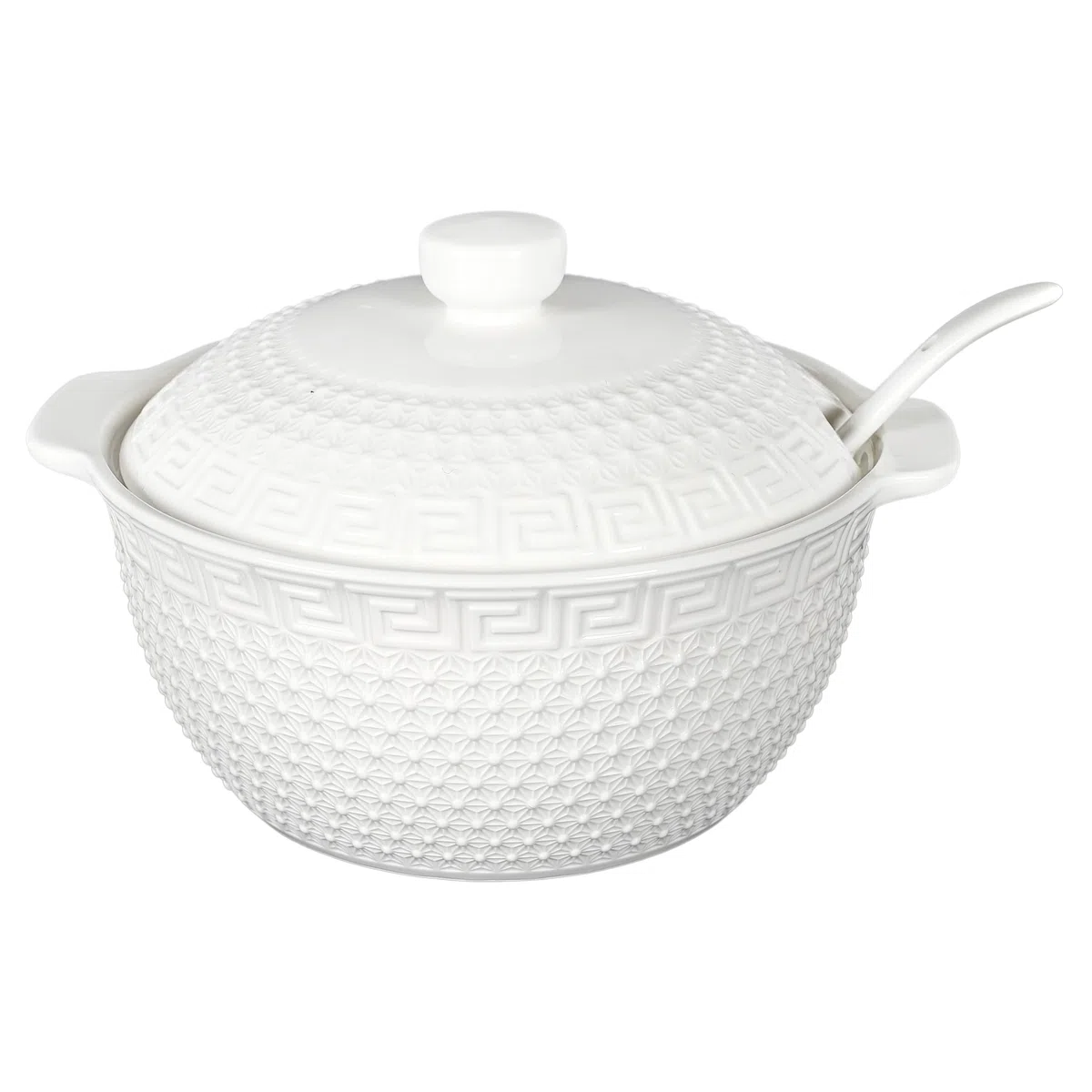 HOME DECO FACTORY - KA0279 Juego de Sopa 9 Piezas Porcelana - Sopera 2.7L, Cucharón, 6 Tazones - Diseño Elegante - Ideal para Cenas y Recepciones - Blanco - Tamaño Estándar