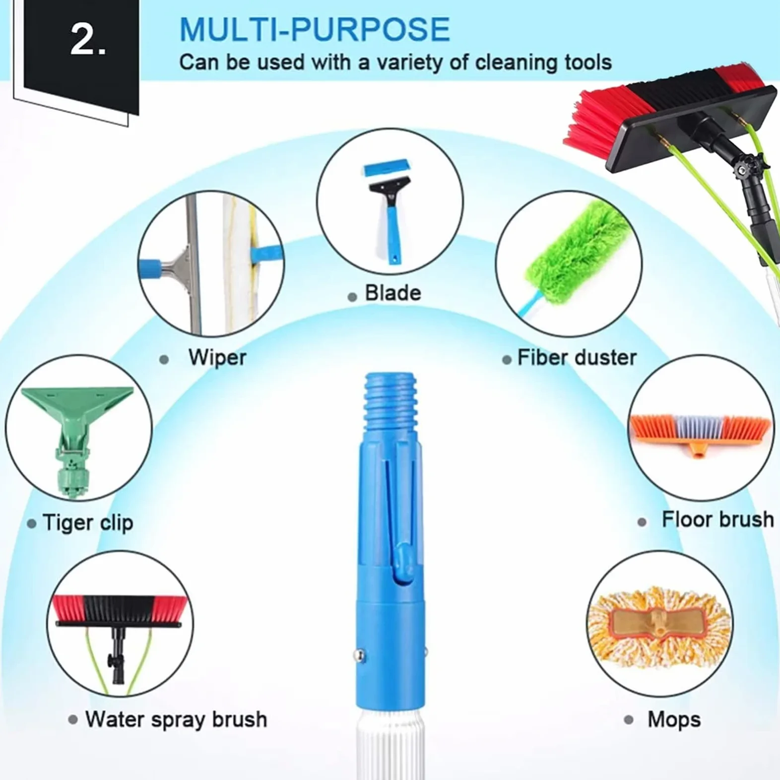 Kit de cepillo de limpieza de ventanas de 33 pies de agua con mango extensible y juego de paño para lavar y quitar el polvo de alto alcance sin esfuerzo