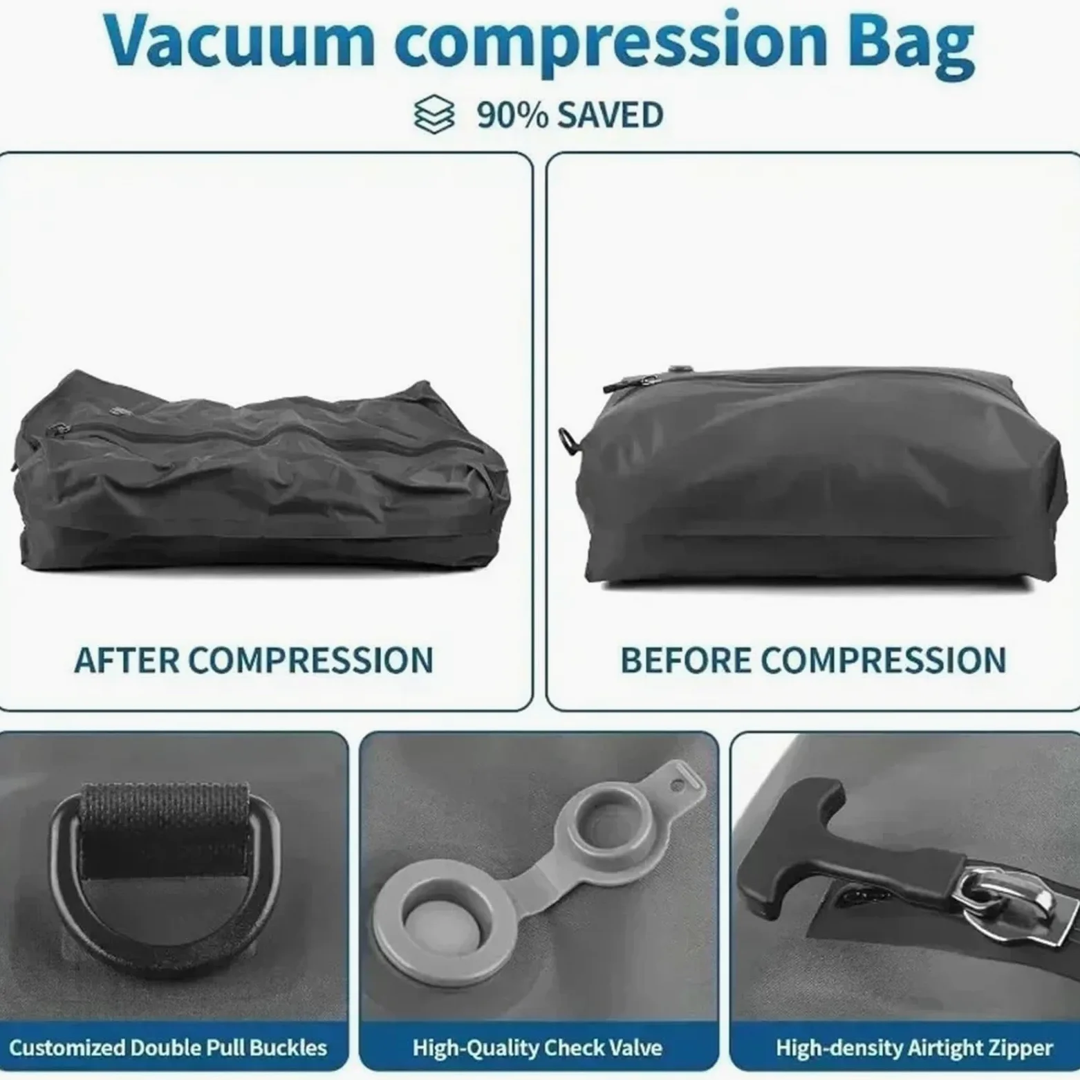 Bolsas vacio Bolsa de almacenamiento de ropa reutilizable con bomba de aire de 17L, mochila de compresión de viaje, bolsa de equipaje para Equipaje(1 bag 1 pump black)