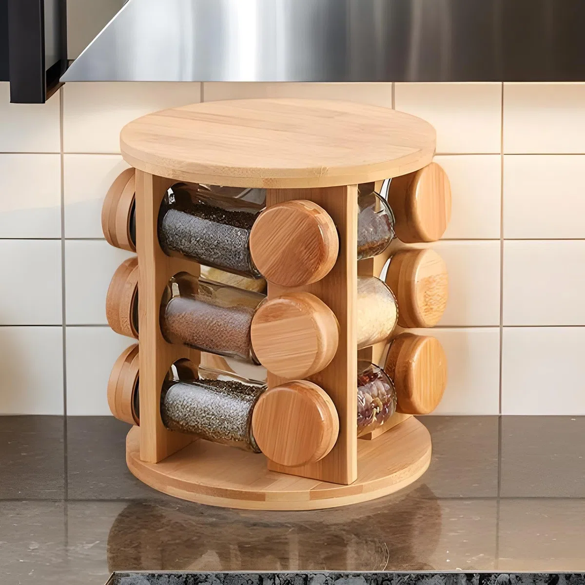 Estante de madera para condimentos, estante para condimentos | estante giratorio de almacenamiento para tarros de pimienta, estante de de condimentos
