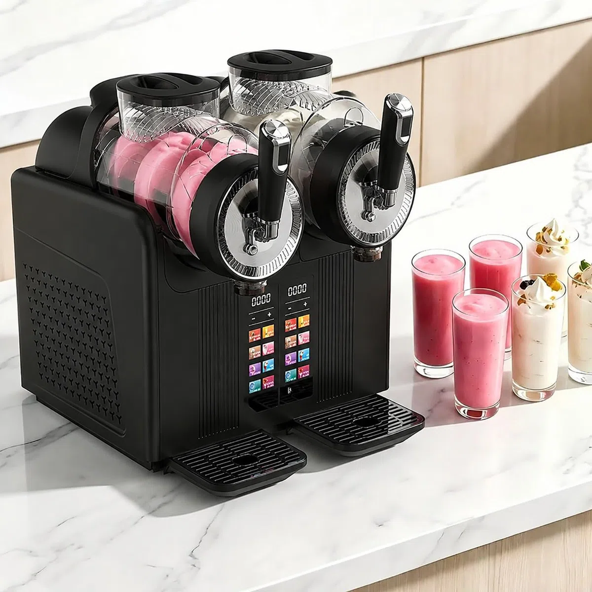Máquina para Granizados Profesional y Doméstica, Máquina de Granizado con Capacidad 4L, 7 Modos Automáticos, Función de Limpieza Automática, Para Preparar Helados Suaves, Slush, Batidos Black