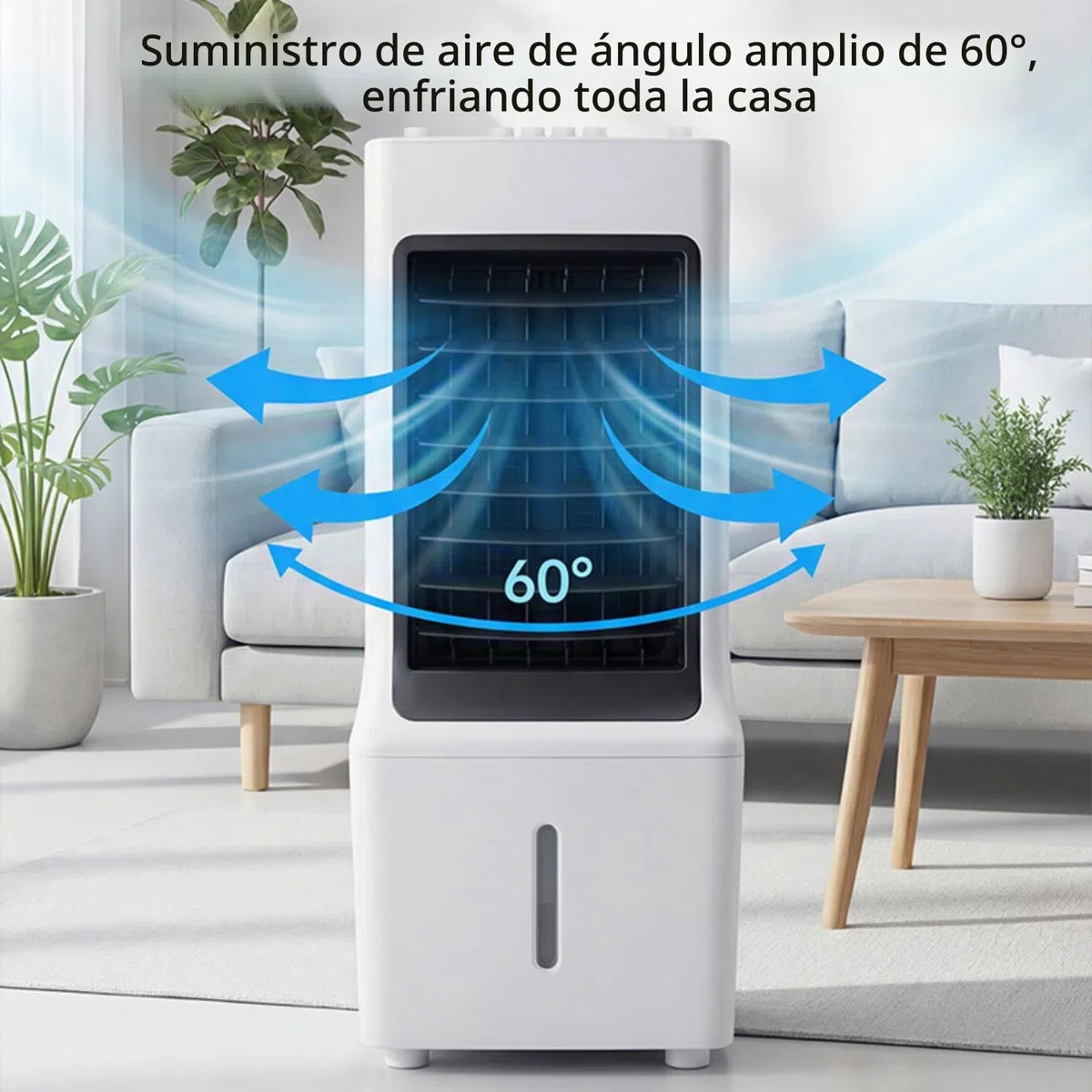 Aire Acondicionado Portátil 12L Enfriador de Aire sin Tubo 3 Modos 3 Velocidades Oscillazione 60º 4 ruote multidirezionali‌ Climatizador Evaporativo Silencioso Ventilador para Hogar Oficina