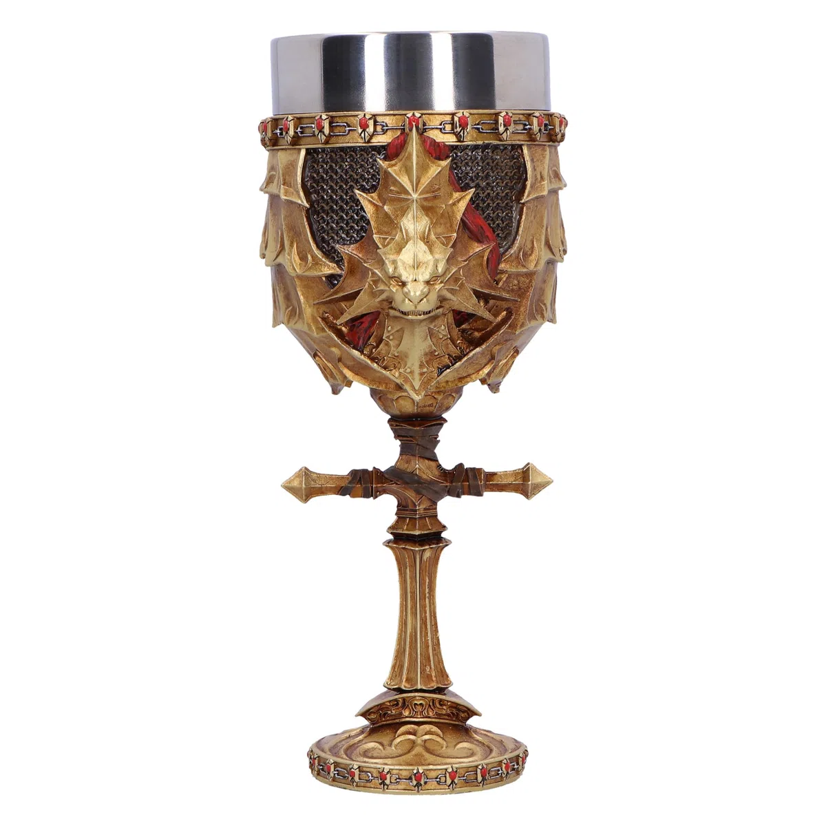 Nemesis Now Dark Souls Ornstein - Copa de 15,5 cm, resina, oro, producto oficial de Dark Souls, copa de vino Dark Souls Trilogy, inserto de acero inoxidable, fundido en la mejor resina, pintado a mano