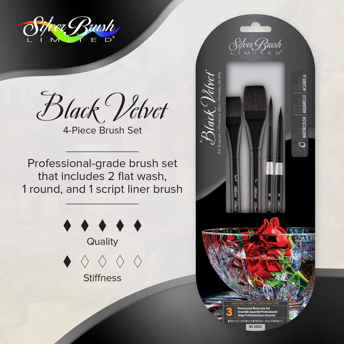 Silver Brush Limited Black Velvet Watercolor Basic Set 4Pcs-