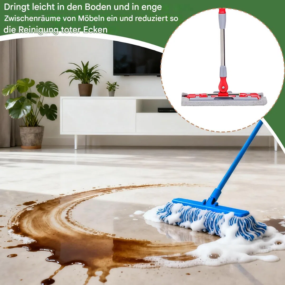 Mopa Plana De Microfibra Pack Limpieza Rápida con 7 Almohadillas y Mango | Mopa Giratoria 360 Grados para Seco y Húmedo Para Madera, Laminado, Baldosas, Baño, Cocina y Mantenimiento