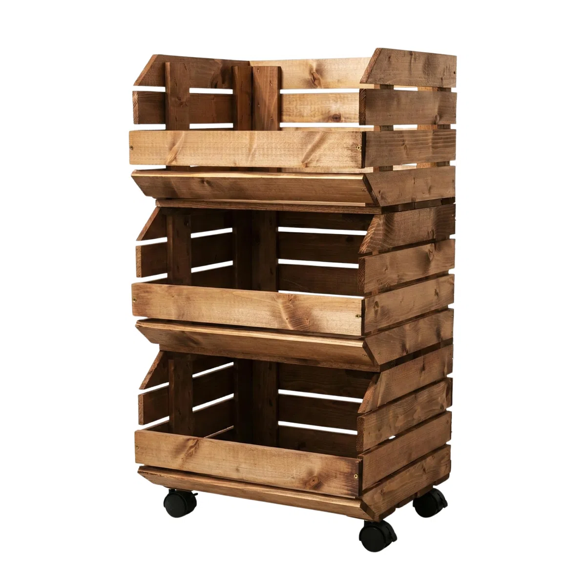 Juego de Cajas apilables para Verduras con Ruedas, 3 Cajas de Madera, estantería, Horda de Frutas, Caja de Patatas, marrón, con Instrucciones