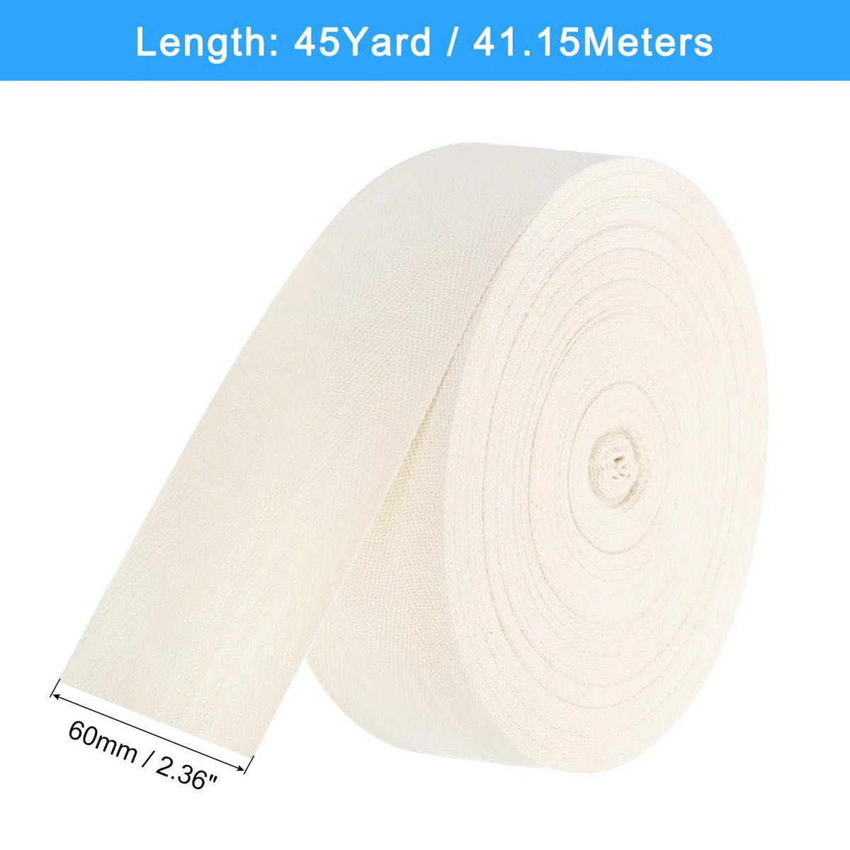 QUARKZMAN Cinta de Sarga 1 Unidad de 45 Yardas x 60mm - Cinta de Tela de Algodón Rollo de Cinta de Espiga para Ropa Accesorios Bolsos (Blanco Beige)