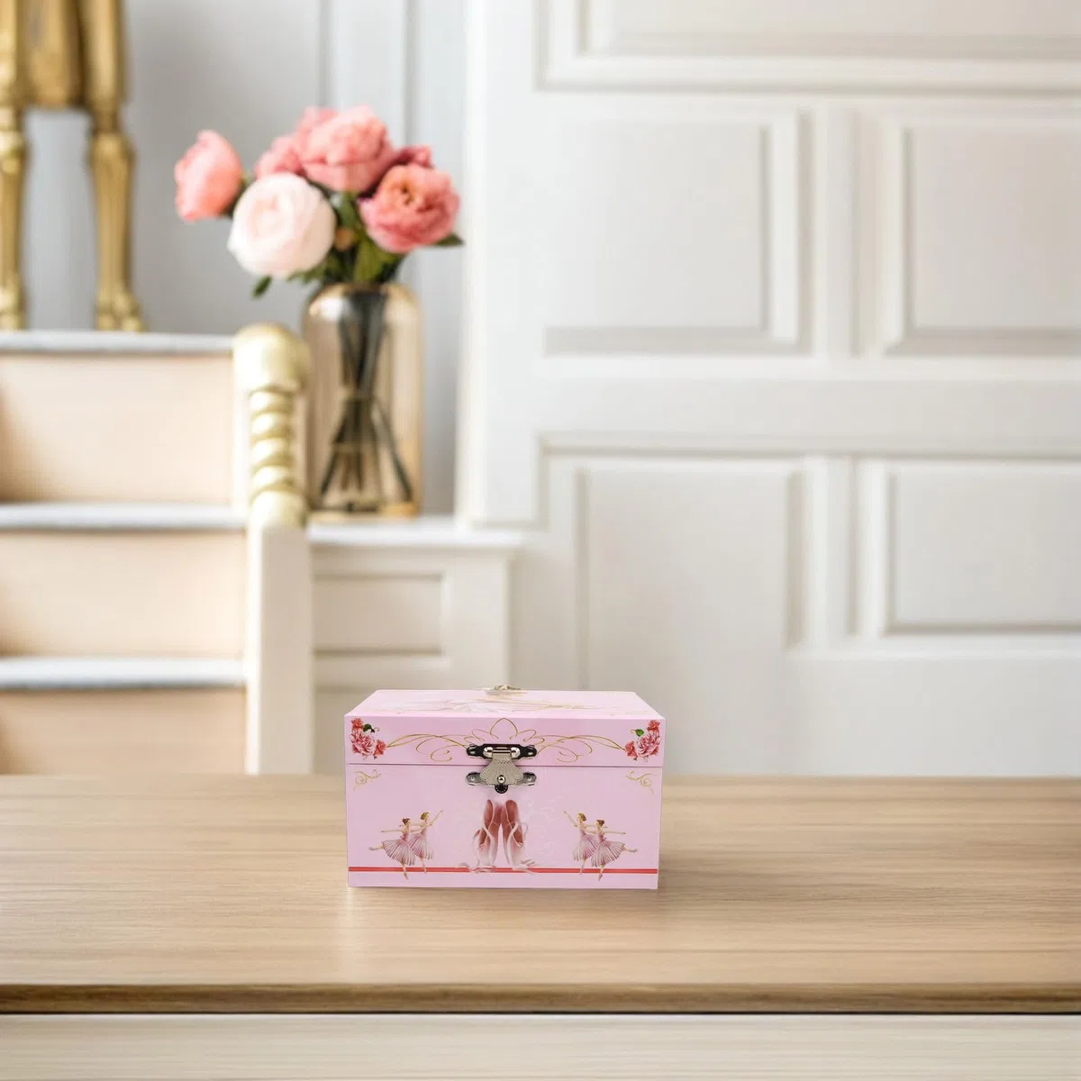 SHINEOFI Caja de Música de Ballet Rosa con Bailarina Giratoria, Joyero Pequeño para Niñas con Compartimentos y Diseño Elegante para Habitación Infantil