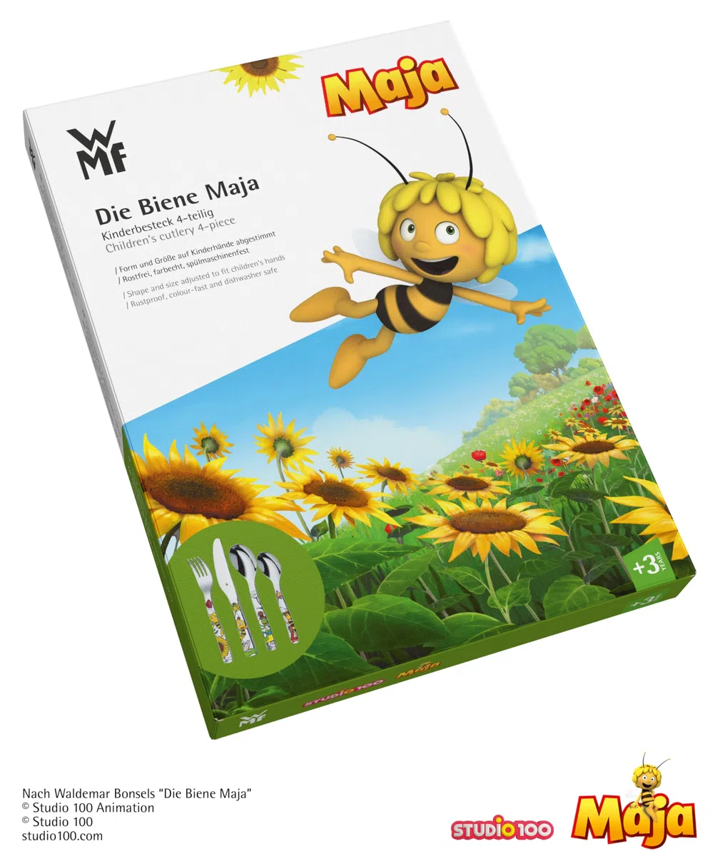 Cubiertos infantiles WMF Maya the Bee con grabado de nombre - precioso juego de cubiertos infantiles - regalos de bautizo personalizados con grabado ideas de regalo para niñas y niños a partir de 3