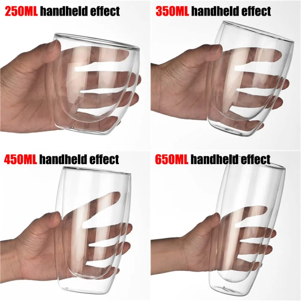 NOBRIM Taza de Cristal de Doble Pared de 80/150/250/350/450ml, Taza de Agua Resistente al Calor, Taza Transparente, Vasos para Beber para Bar, Fiesta, jarras de Cerveza