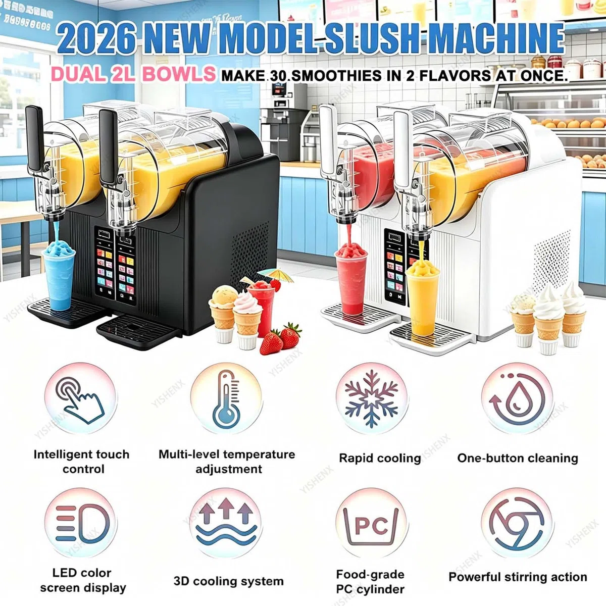 Máquina Comercial Para Granizados, Dispensador De Bebidas Congeladas Con Doble Depósito Y 7 Programas Preestablecidos, Enfriamiento Rápido De 430 W, Para Cocinas Domésticas, Bares(Black)