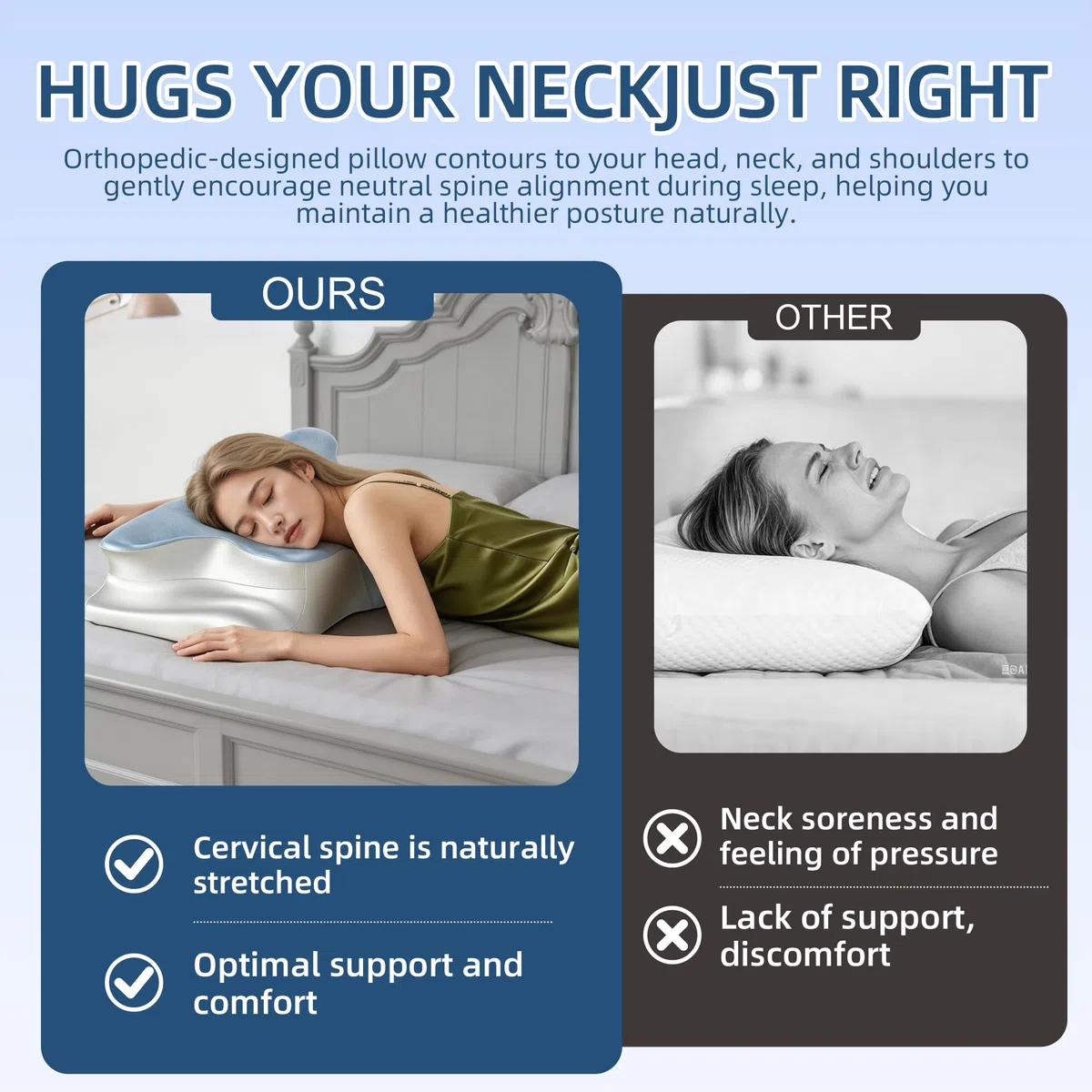 Almohada Cervical para Aliviar El Dolor, Almohada Ergonómica para Dormir De Lado Que Proporciona Soporte para El Cuello, Almohada Ortopédica Contorneada para Cama