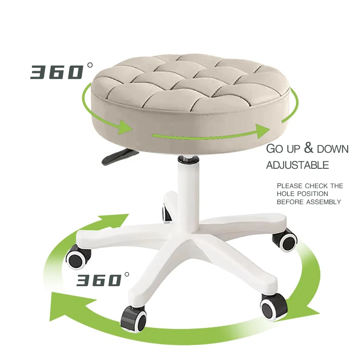 Silla giratoria compacta con Ruedas y polea Redonda de Cuero PU, Altura Ajustable, diseño Giratorio, Silla de Oficina para dibujantes, Taburete de salón SPA, Silla de Oficina para el hogar.