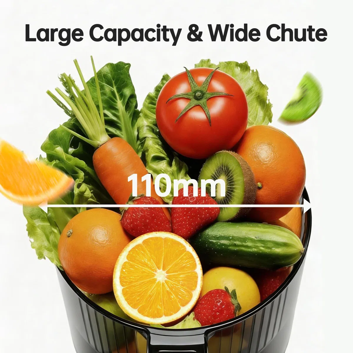TJean Exprimidor de Prensado Lento con Tolva de Alimentación de 110mm para Verduras y Frutas Enteras, Alto Rendimiento de Jugo, Bajo Consumo Energético, Fácil de Limpiar, Material Tritan sin BPA