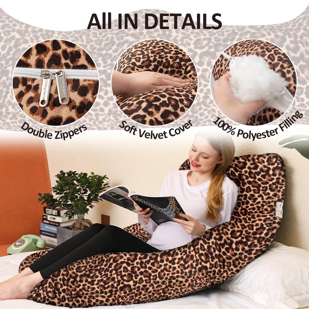 Chilling Home Cojín de maternidad en forma de J, almohada para dormir de lado con funda J, cojín de lactancia, cojín grande, almohada para mujeres y para dormir de lado (estampado de leopardo)