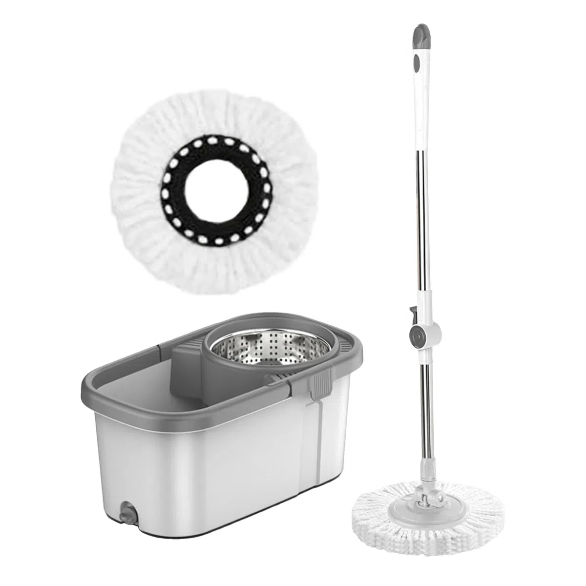 Set Fregona Con Cubo Mango Ajustable Ligero | Kit Cubo Giratorio Con Escurridor Autotorsión Apta Para Suelos De Madera, Baldosas, Mármol, Baño, Salón Y Áreas Con Acabado