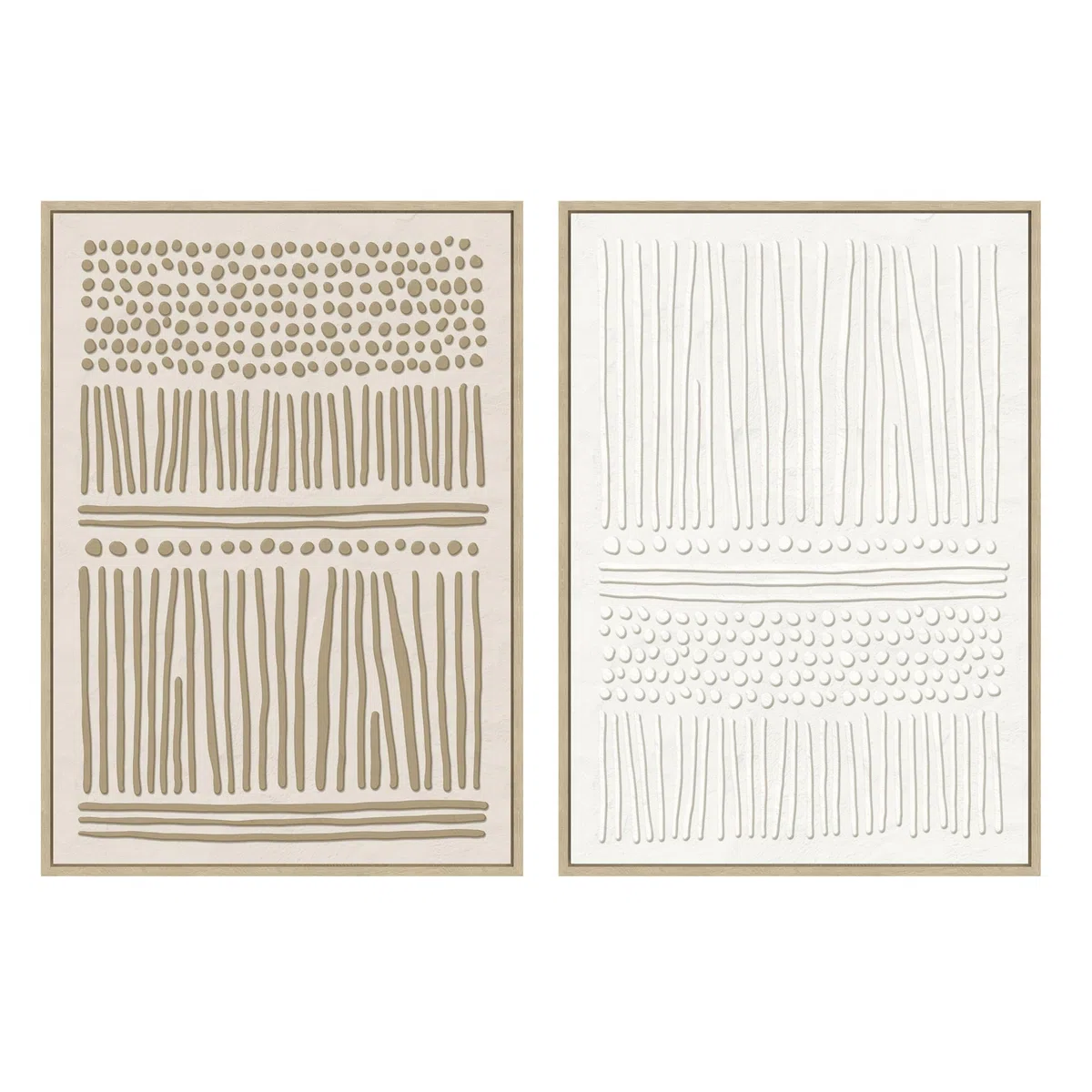 CASASELECCION Set de 2 cuadros decorativos de lienzo con marco. Con dibujo abstracto en color beige. Medidas: 50x70 cm.