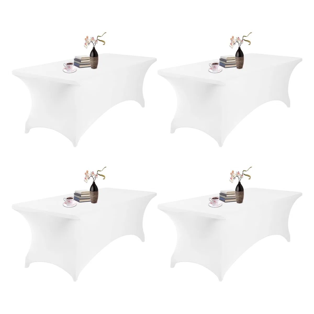 Paquete de 4 manteles impermeables de elastano de 8 pies, manteles impermeables de elastano de 8 pies para fiestas, bodas, banquetes y eventos (blanco)
