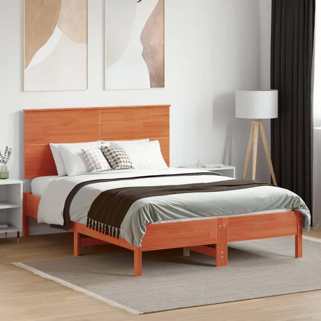 Marrón cera, 120 cm, de madera maciza de pino, diseño moderno, respaldo robusto para estructura de cama, compatible con habitaciones juveniles, dormitorios 124 x 6 x 82,5 cm