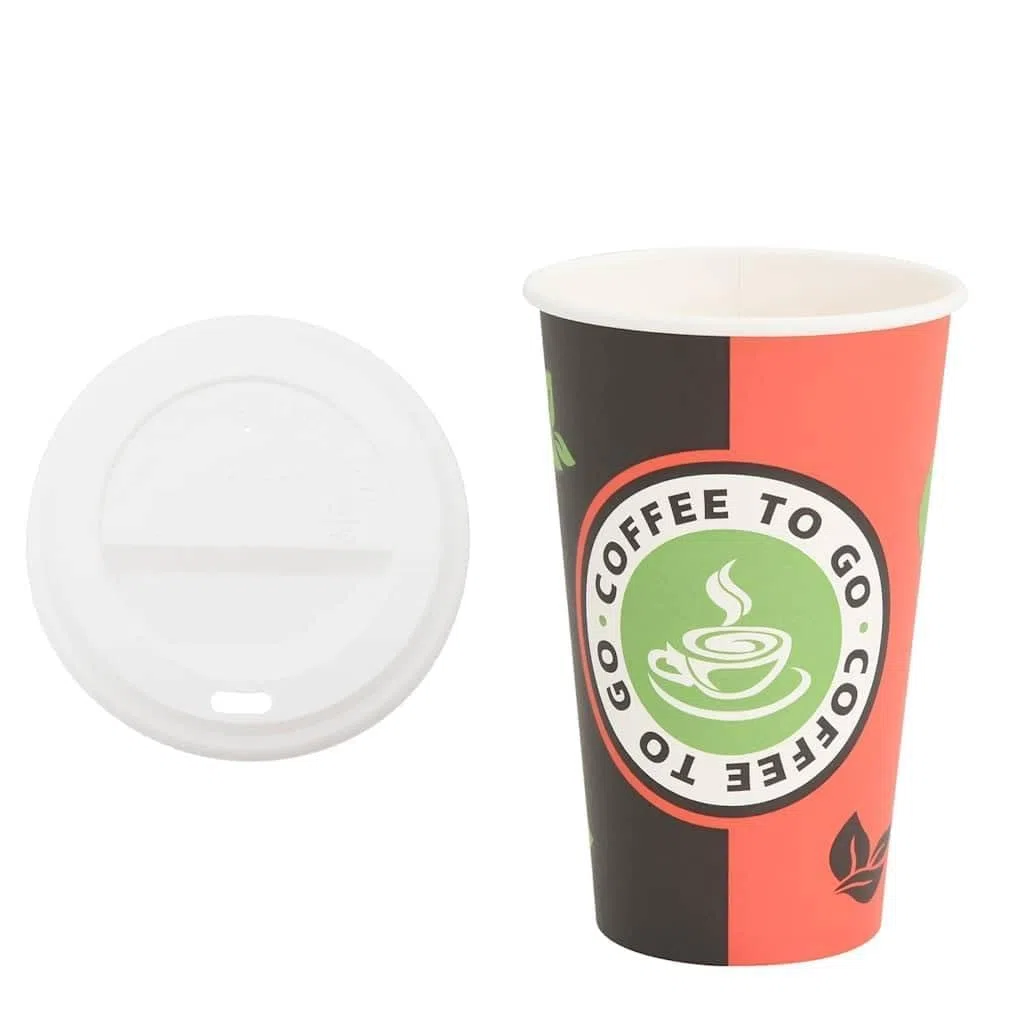 Vasos de papel con tapas, 1000 unidades, 400 ml, vasos desechables para café para llevar y bebidas frías con protección contra fugas, ideal para fiestas, oficina, catering y gastronomía en