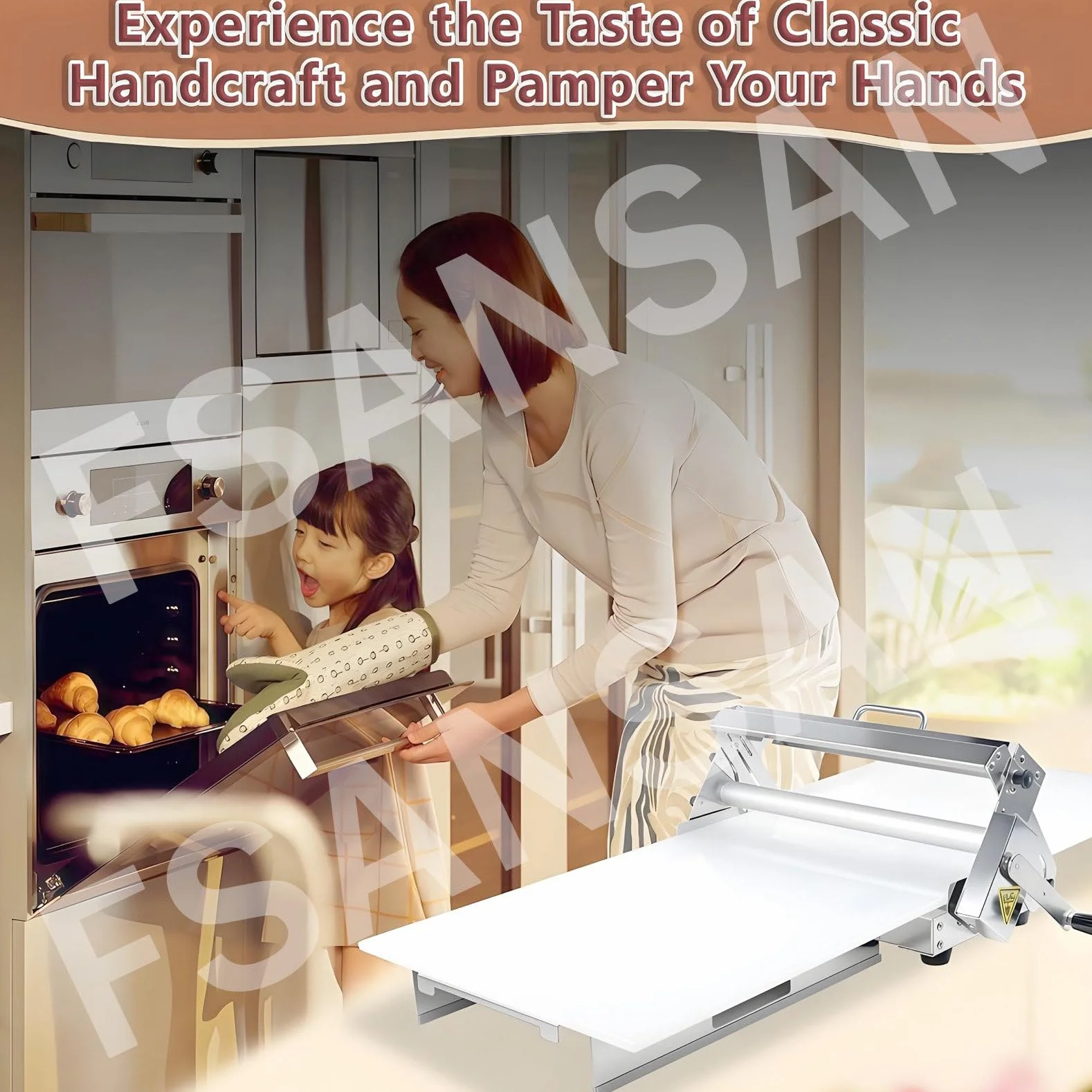 Laminadora de Masa Manual Plegable para panadería, Pizza y Croissants. Rodillo de repostería y Fondant de Acero Inoxidable, Grosor Ajustable. Equipo de panadería Comercial Plegable,Model400
