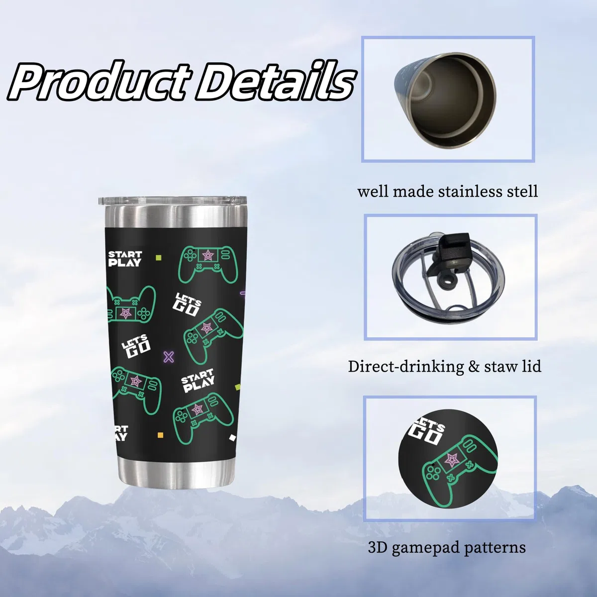 Taza para jugadores, regalo para adolescentes y niños, adolescentes, hombres, hijo, papá, novio, marido, padre, Pascua, cumpleaños, Navidad, controlador de videojuegos, taza de acero