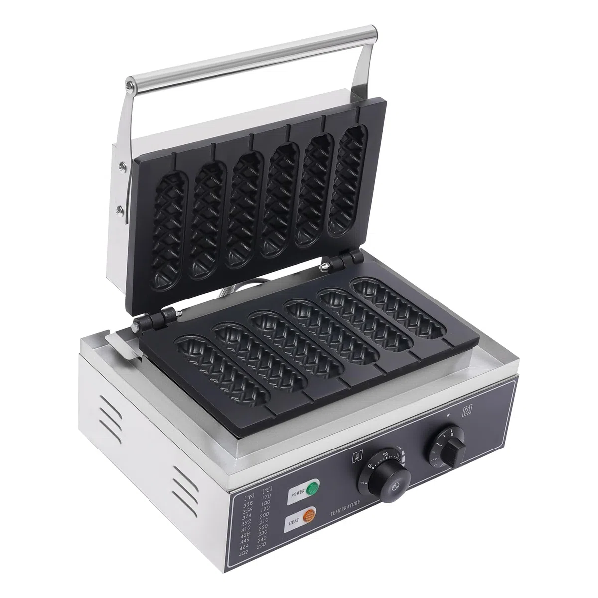 Gofrera eléctrica comercial de acero inoxidable, gofres con temporizador, 50-300 ℃, 1500 W, 220 V