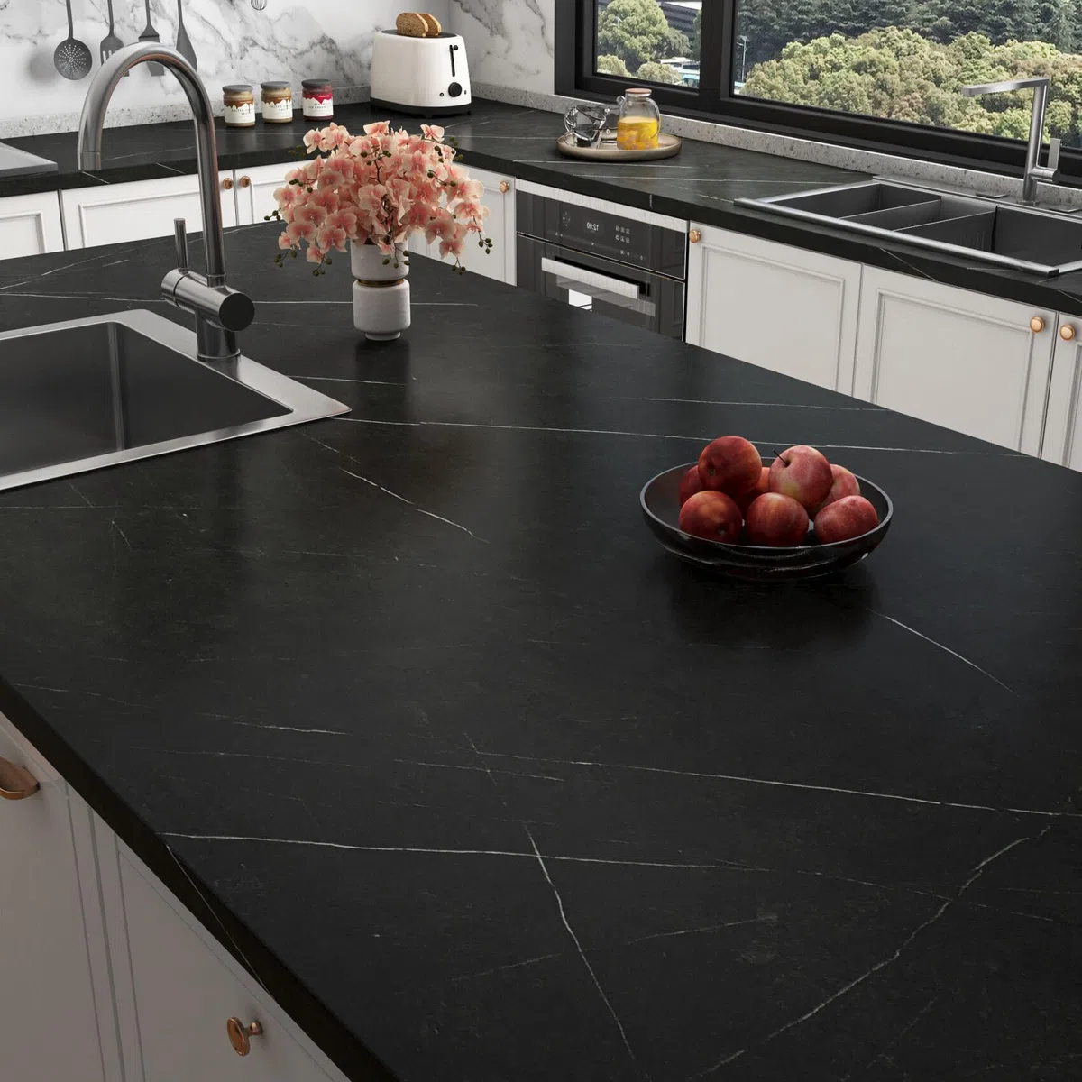 Stickyart Papel Adhesivo para Muebles Mármol Negro 90cm x 400cm Papel Pintado Autoadhesivo para Parede Extraíble Vinilo Encimera Cocina Solución Decorativa Moderna Vinilo Adhesivo Baño Impermeable
