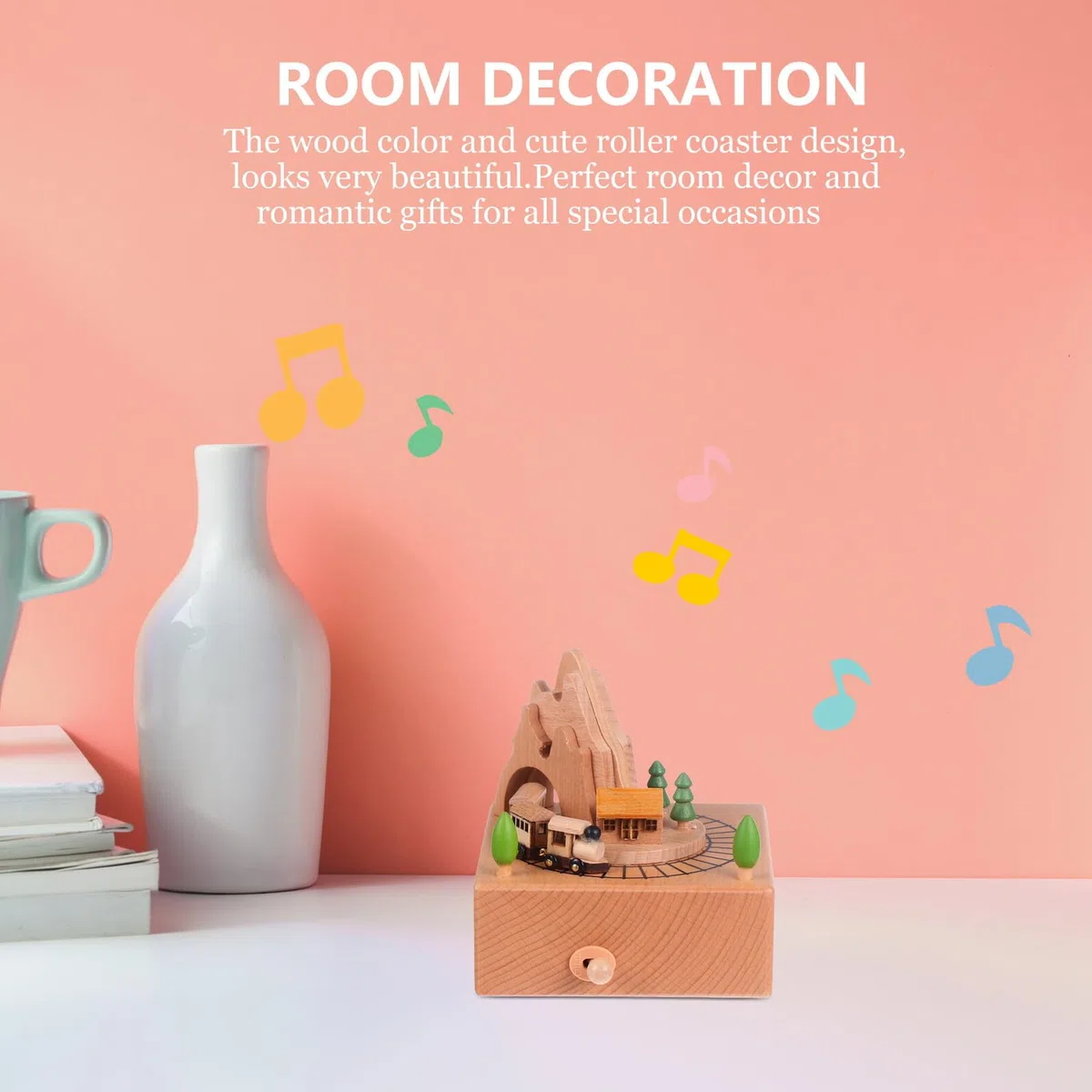 BESPORTBLE Caja de Música Giratoria de Madera Diseño de Montaña Rusa Adorno Creativo para Escritorio Caja Musical Infantil y Decoración del Hogar Obsequio para Cumpleaños y Ocasiones