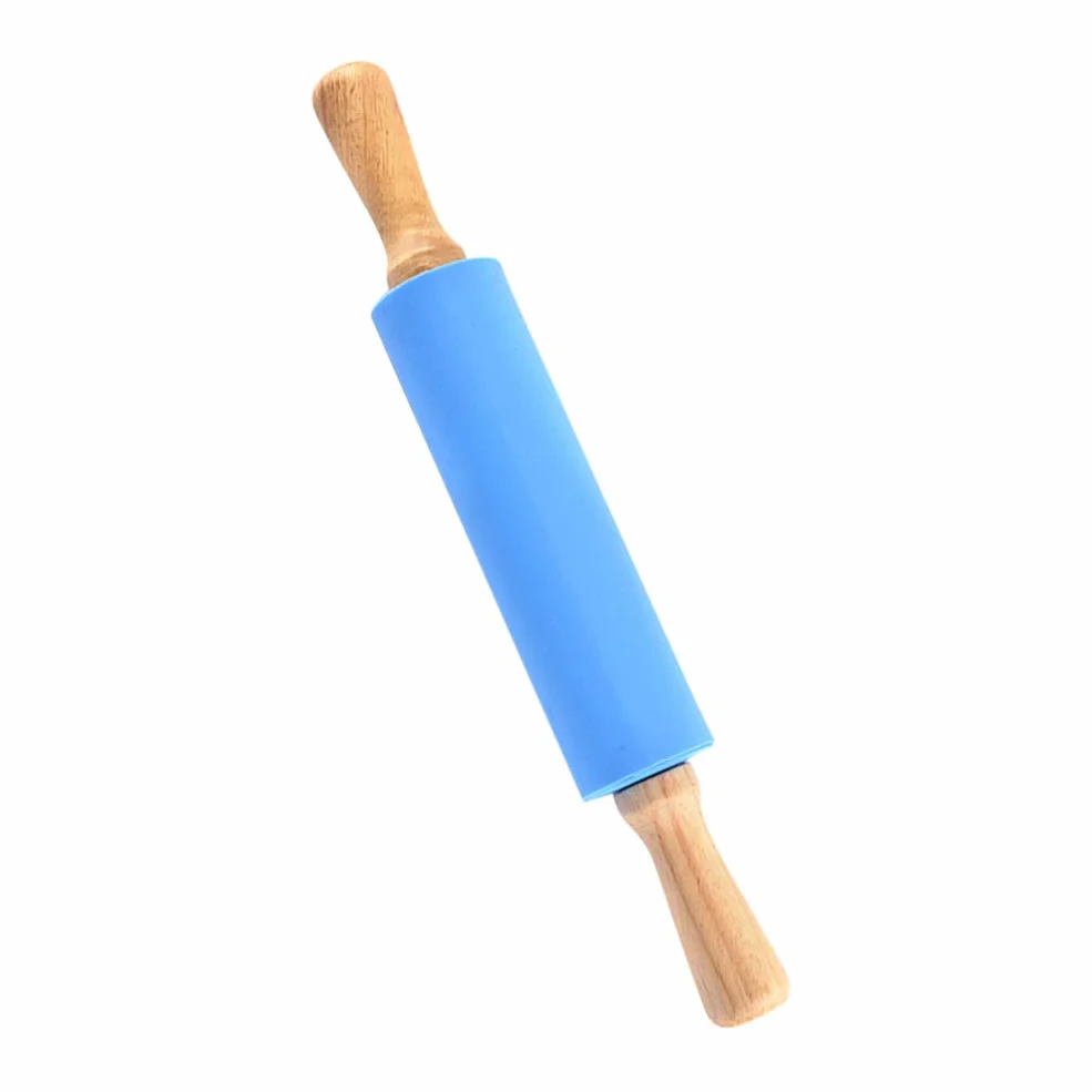Rodillo de Silicona de 38 cm para Hornear, con Mango de Madera, para Hacer albóndigas, Accesorio de Cocina para Adultos (Azul)