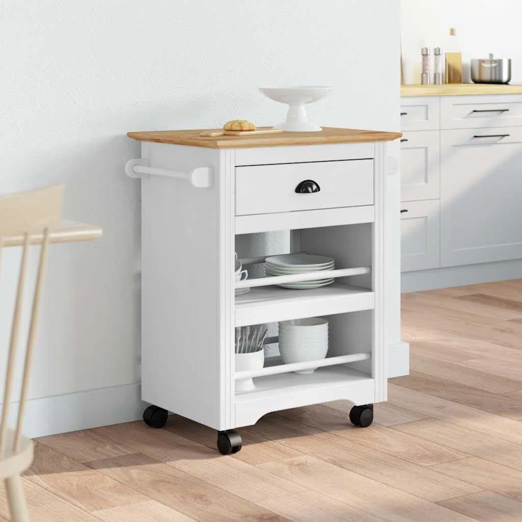 Gecheer Carrito de Cocina BODO Blanco y marrón 67,5x45x80 cm,Carrito verdulero para Cocina,Carrito Auxiliar Multiuso,Carros de Servicio