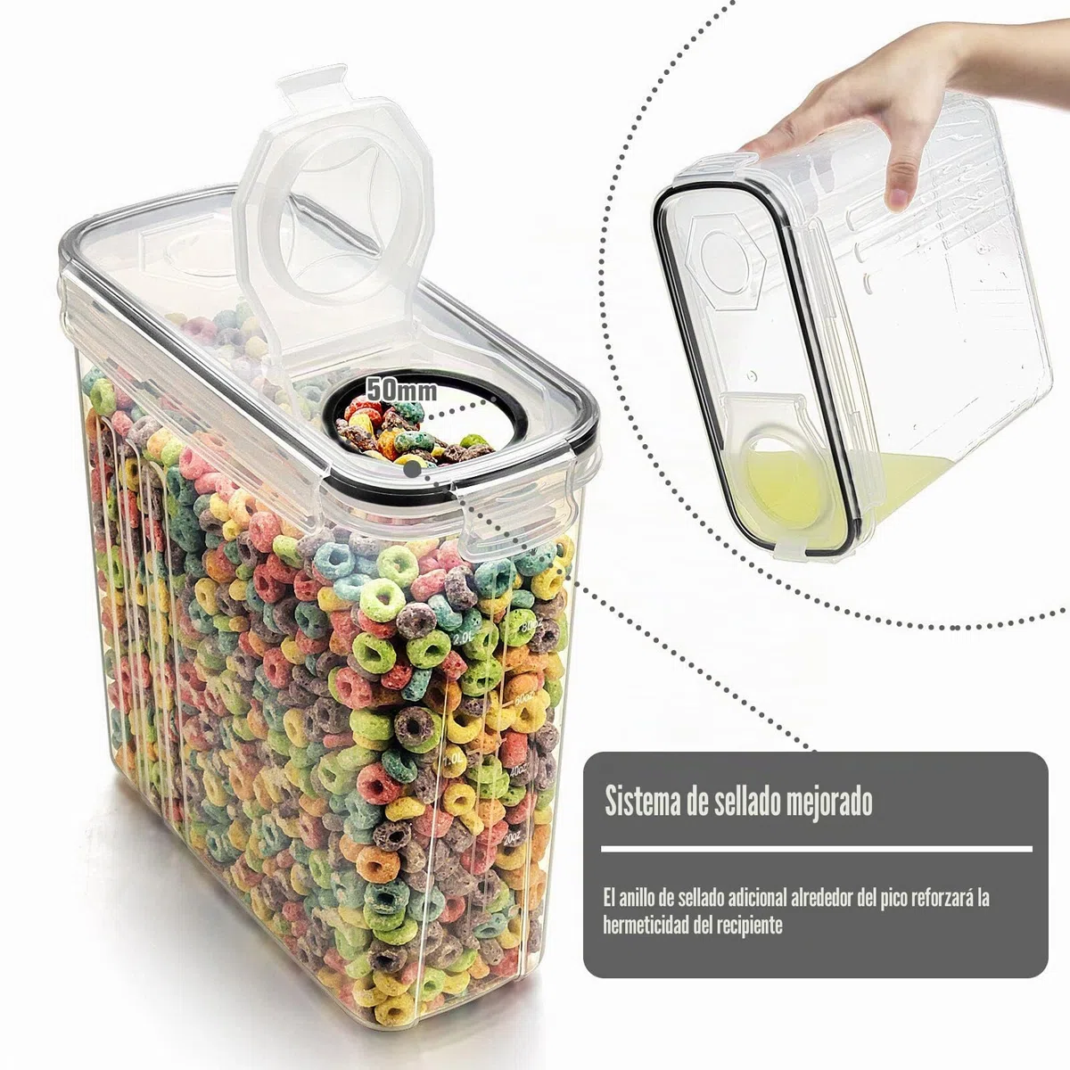 Wildone 8 recipientes herméticos para cereales y alimentos secos de 2,5 L de capacidad para azúcar, harina, etc. Tapas negras a prueba de fugas