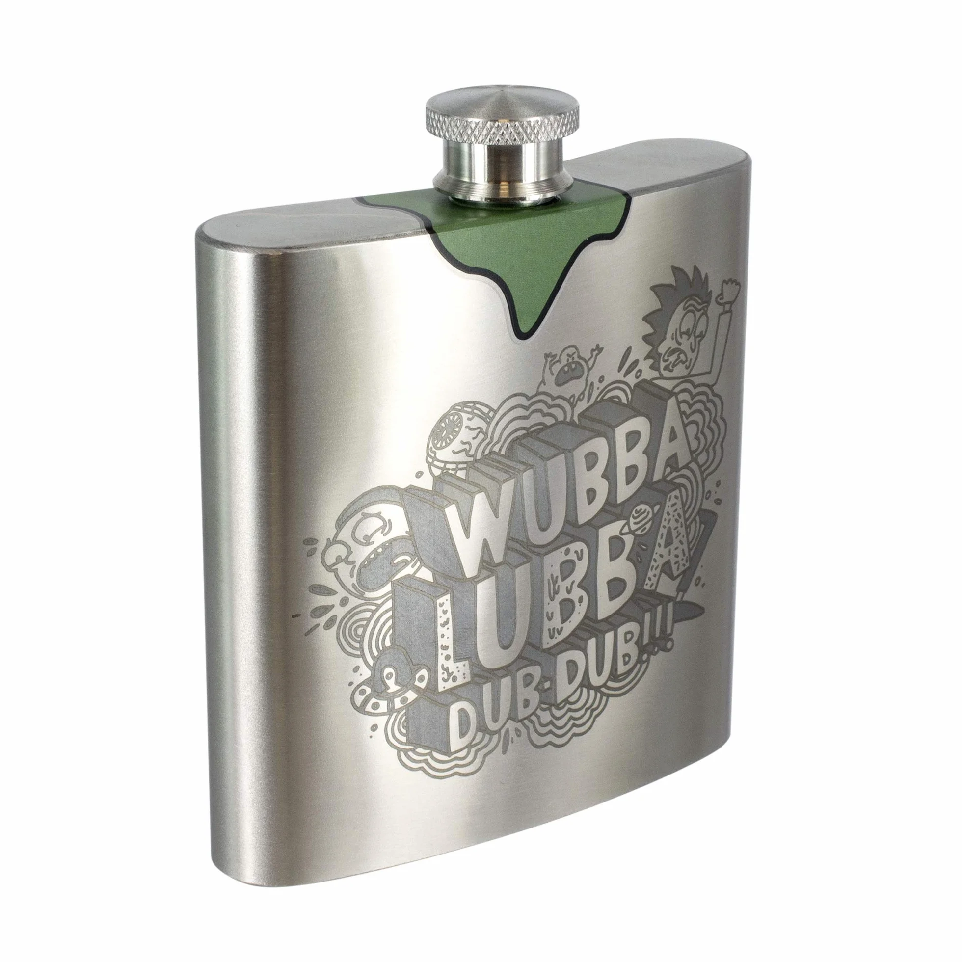 Petaca Rick & Morty Wubba Lubba Dub - Petaca Metálica de Acero Inoxidable con Tapa de Rosca, Óptima para Camping, 177ml