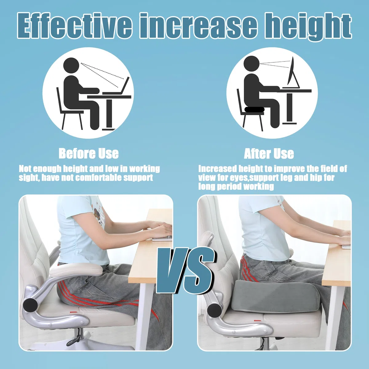 HOMBYS Cojines de asiento extragruesos de 6 pulgadas para silla de oficina, asiento elevador de adulto para coche, cojín de espuma viscoelástica para altura y silla de ruedas de ancianos, cojín de