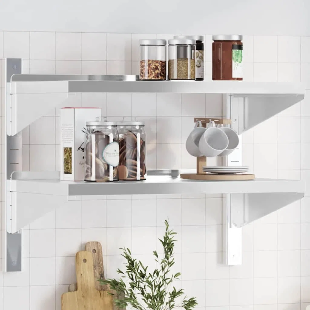 Estante de pared de acero inoxidable con 2 suelos, 75 x 40 x 60 cm, plateado, resistente a la corrosión, para cocina, baño, oficina