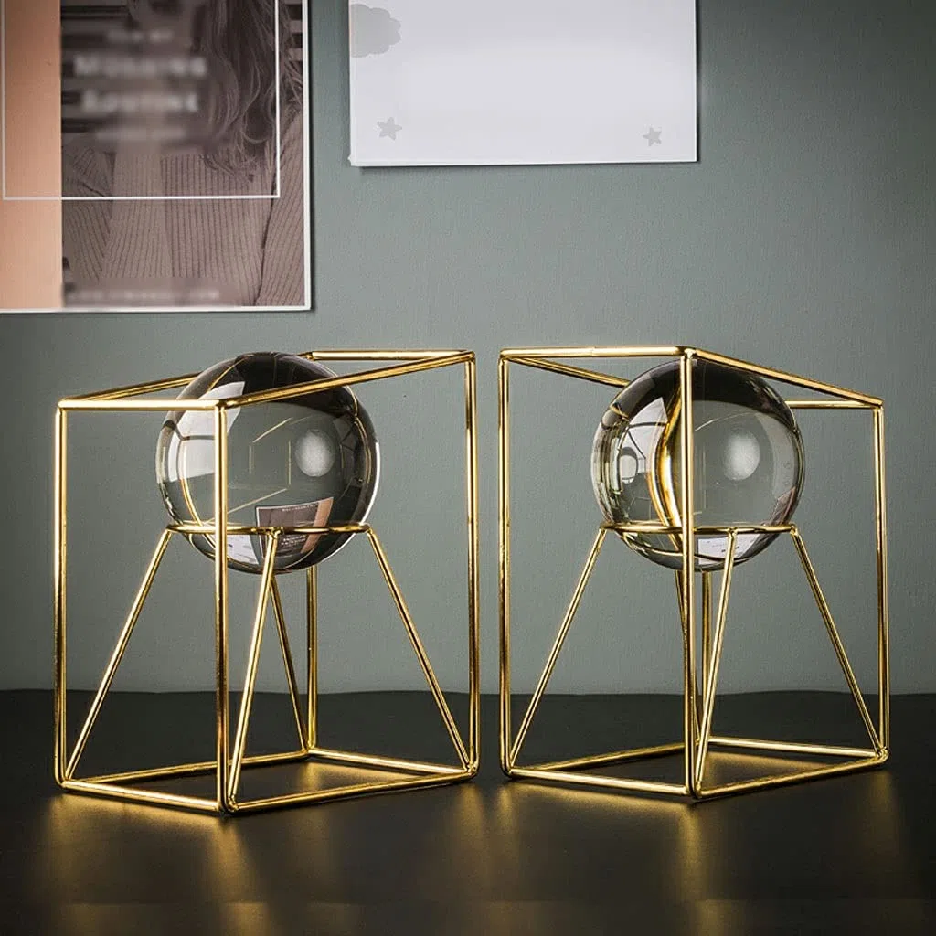 Juego de sujetalibros de bola de cristal para estudio creativo en el hogar, decoración de gabinete de vino de alta gama, diseño moderno, juego de 2 bolas de cristal