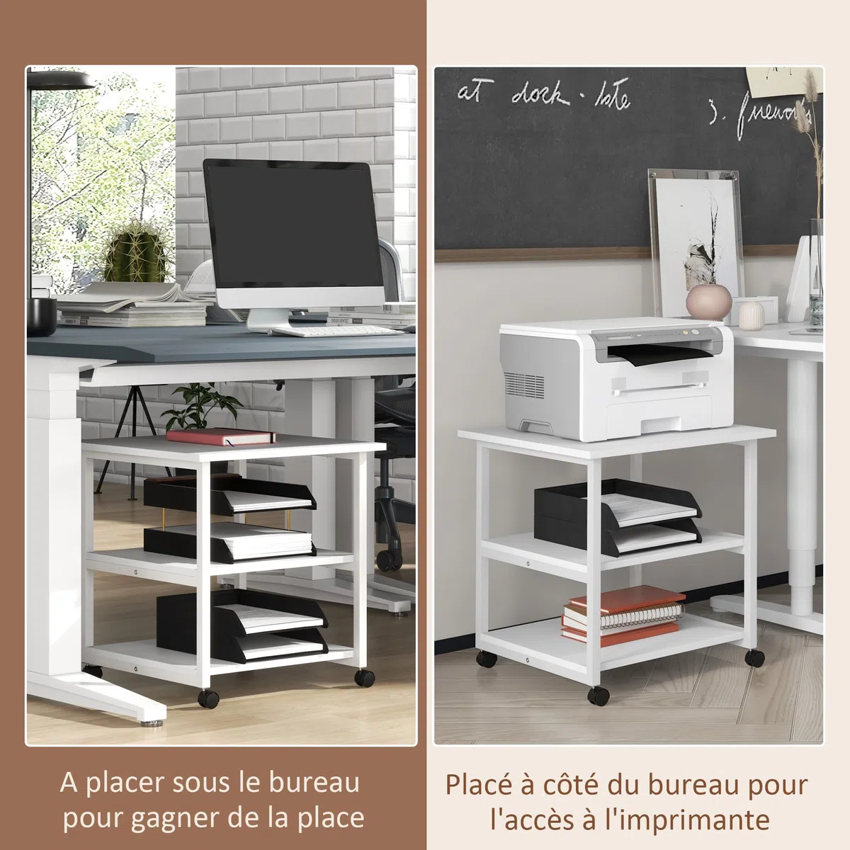 HOMCOM - Soporte para impresora (3 niveles, 50 x 50 x 52,5 cm), color negro