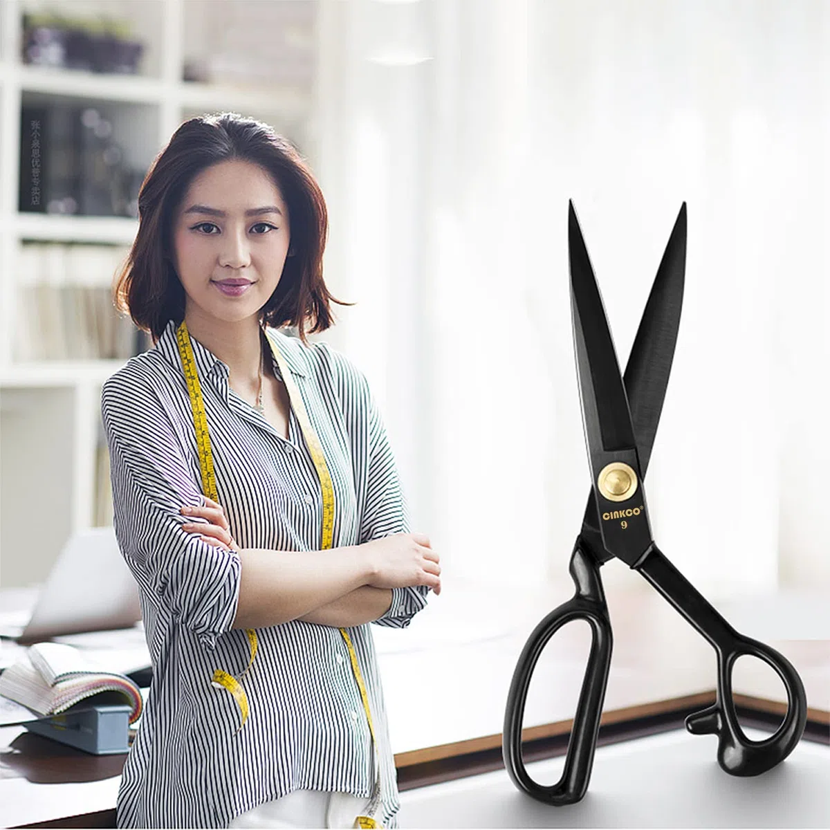 CINKCO® Tijeras de costura profesionales de 12 pulgadas, resistentes, 65 Mn, de aleación de acero forjado, tijeras de alta calidad, para el hogar y la oficina, ultra afiladas para cortar tela de cuero