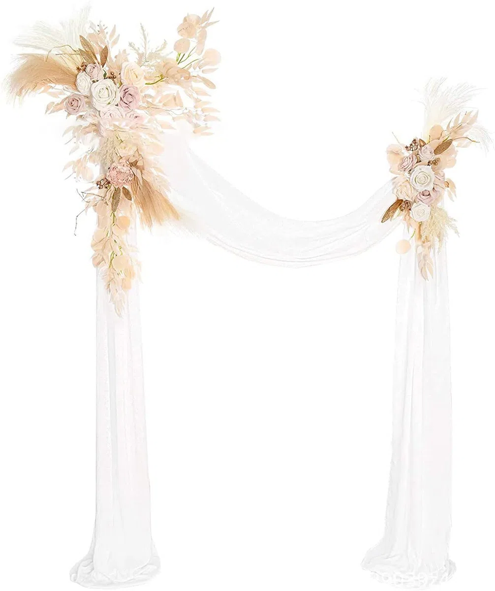 Kit De Flores De Arco De Boda (Paquete De 3), Flores Artificiales con Cortinas De Arco De Boda De Gasa, Arreglo Floral De Cenador para Ceremonia De Fiesta De Boda,Beige