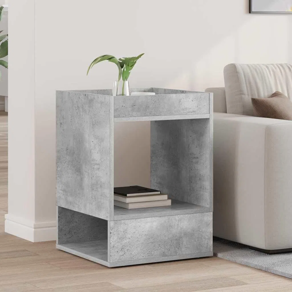 Mesa auxiliar de hormigón, gris, 40 x 40 x 56 cm, rectangular, moderna mesa de centro de madera con estante, elegante mesa de salón para sofá y sillón en interiores
