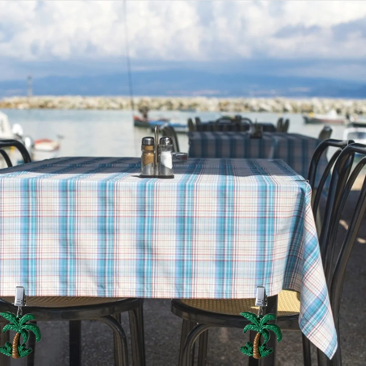 ZOOFOX Juego de 8 paños de mesa, soporte de mesa con clip de gancho, colgantes vintage para el hogar, jardín, fiesta, boda, picnic y camping (palma de coco)