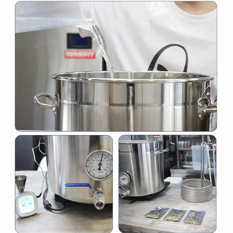 Kit de elaboración de cerveza de acero inoxidable con tapa, válvula y termómetro, perfecto para preparar, hervir y fermentar cerveza