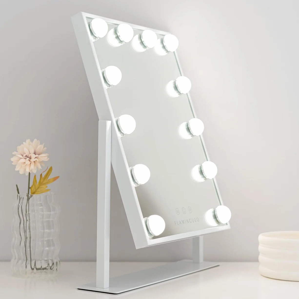 Flamingueo - Espejo Maquillaje con Luz - 12 LED - 3 Modos de Luz - Intensidad Ajustable - Control Táctil - Posición Regulable - Vanity Mirror - 36,5x7,5x47,5cm